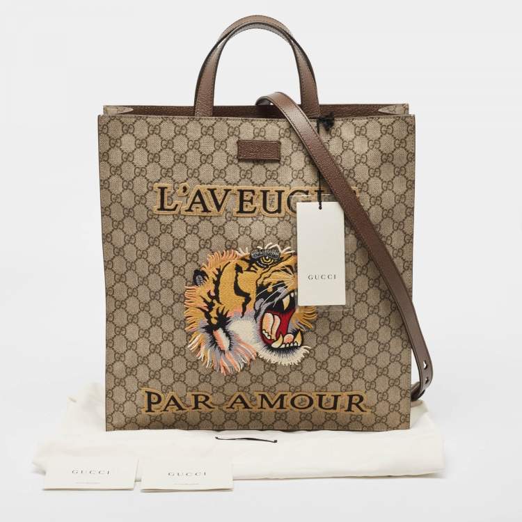 Pre Owned Gucci Beige GG Supreme Canvas L'Aveugle Par Amour Tote