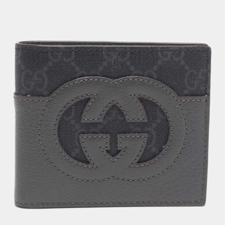Pre Owned Gucci Grey GG Supreme Canvas and Leather Cut-Out Interlocking G Bifold Wallet
