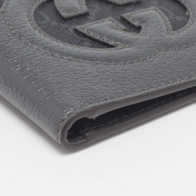 Pre Owned Gucci Grey GG Supreme Canvas and Leather Cut-Out Interlocking G Bifold Wallet