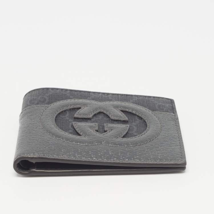 Pre Owned Gucci Grey GG Supreme Canvas and Leather Cut-Out Interlocking G Bifold Wallet