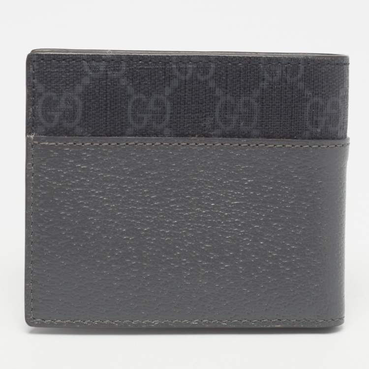 Pre Owned Gucci Grey GG Supreme Canvas and Leather Cut-Out Interlocking G Bifold Wallet