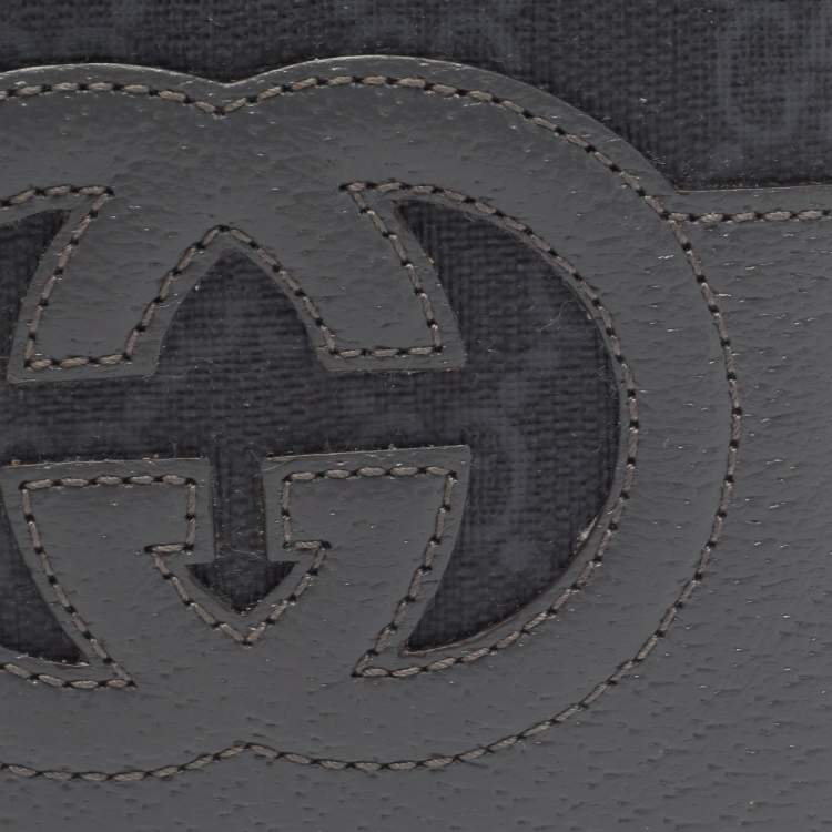 Pre Owned Gucci Grey GG Supreme Canvas and Leather Cut-Out Interlocking G Bifold Wallet