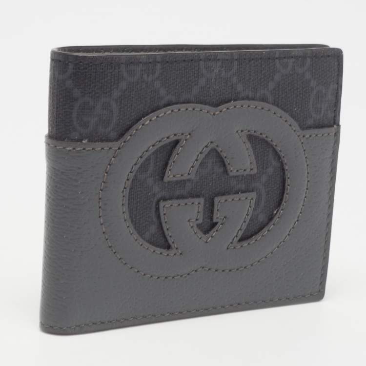 Pre Owned Gucci Grey GG Supreme Canvas and Leather Cut-Out Interlocking G Bifold Wallet