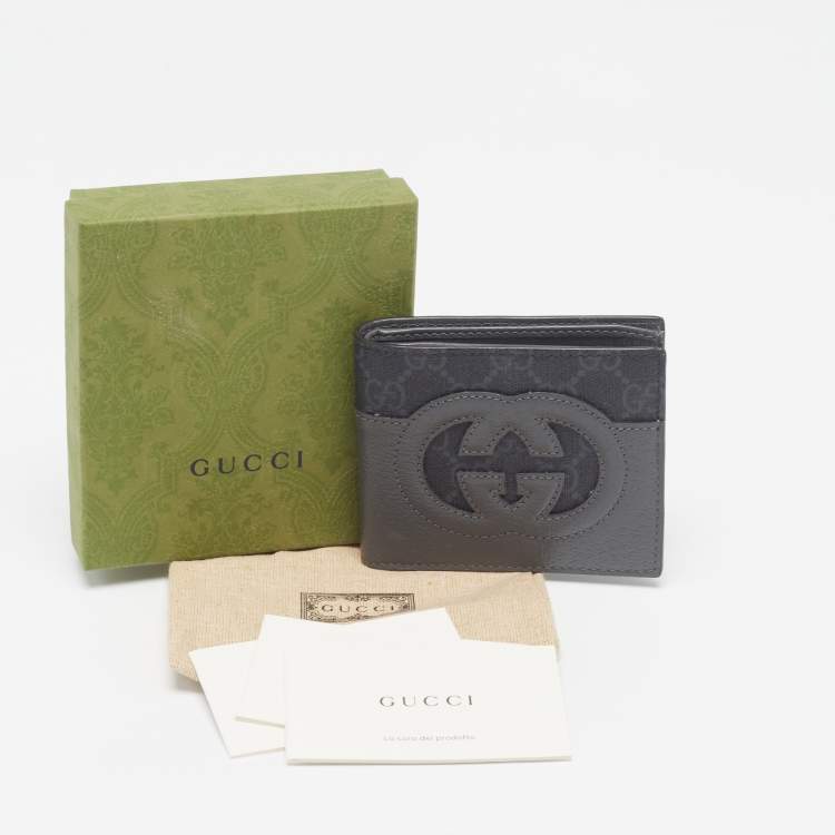 Pre Owned Gucci Grey GG Supreme Canvas and Leather Cut-Out Interlocking G Bifold Wallet