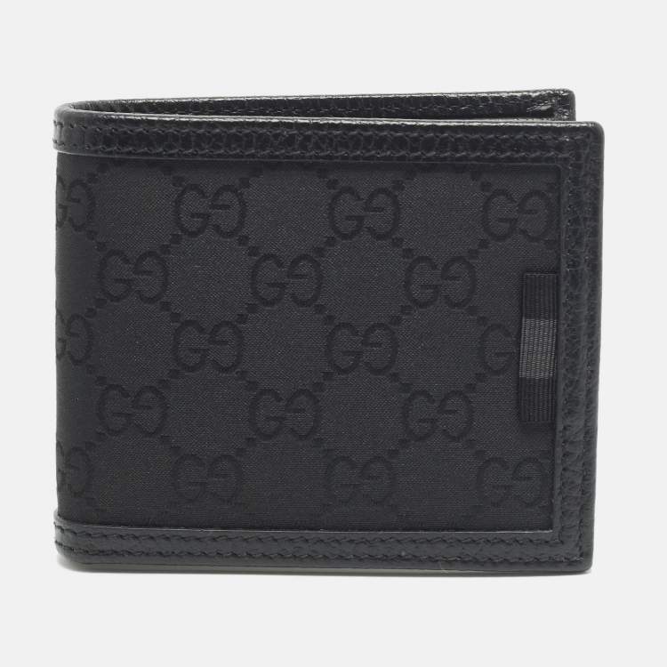 Pre Owned Gucci Black GG Canvas and Leather Bifold Wallet