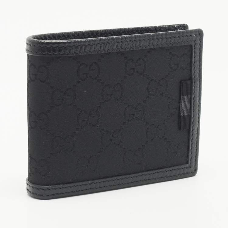 Pre Owned Gucci Black GG Canvas and Leather Bifold Wallet