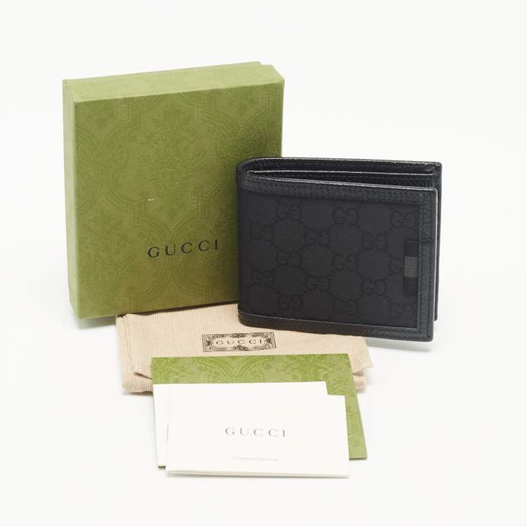 Pre Owned Gucci Black GG Canvas and Leather Bifold Wallet
