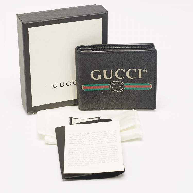 Pre Owned Gucci Black Leather Logo Bifold Wallet