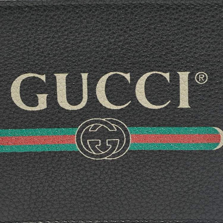 Pre Owned Gucci Black Leather Logo Bifold Wallet