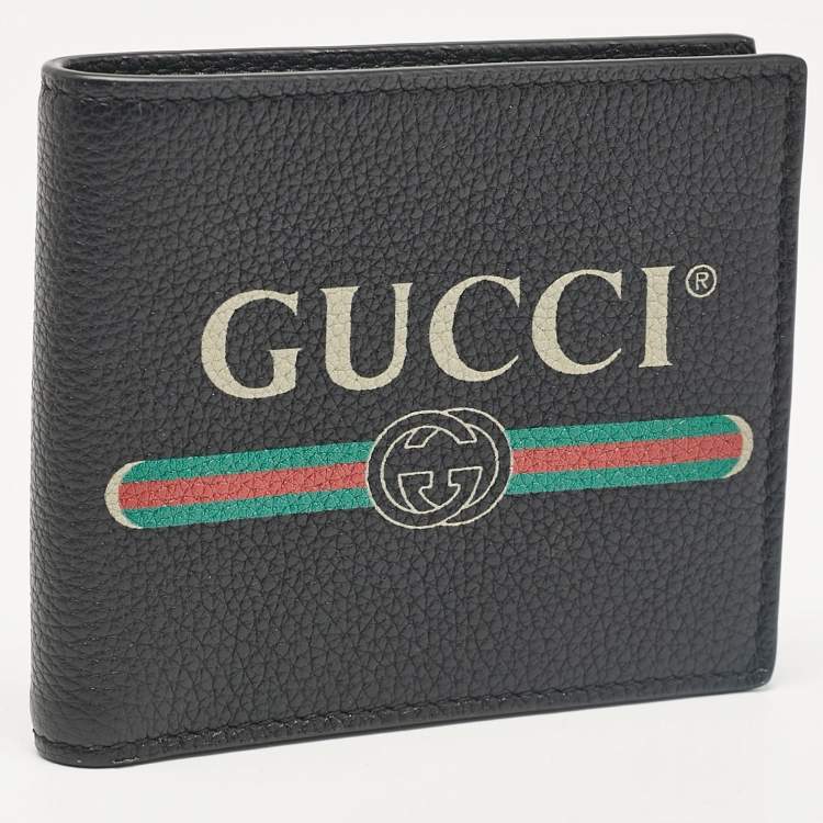 Pre Owned Gucci Black Leather Logo Bifold Wallet