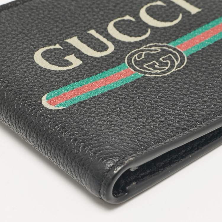 Pre Owned Gucci Black Leather Logo Bifold Wallet
