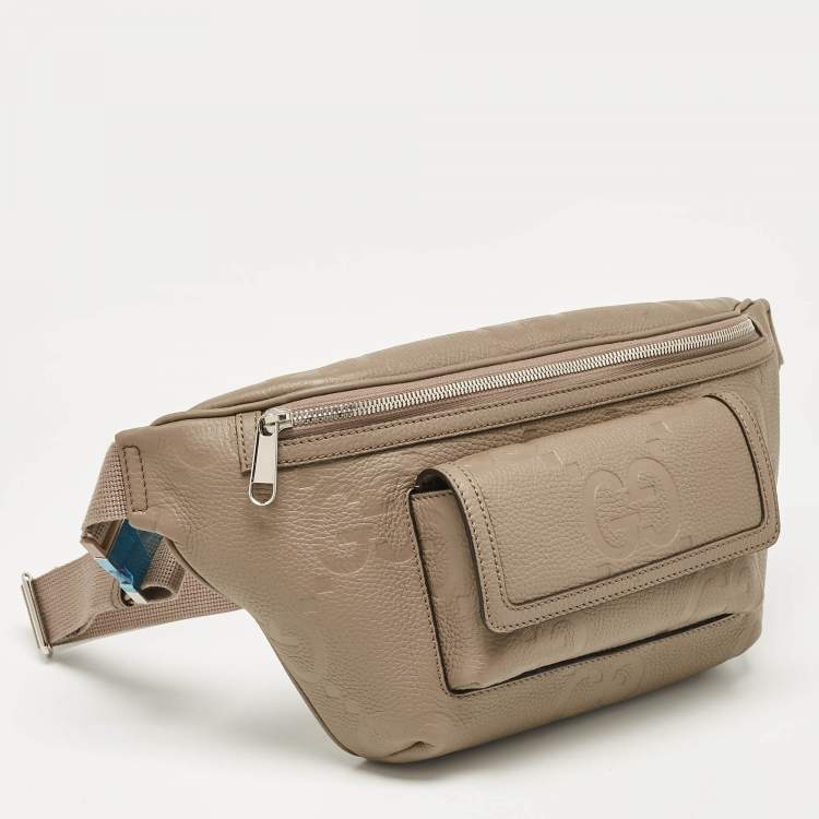 Pre Owned Gucci Khaki Green Guccissima Leather Jumbo GG Belt Bag