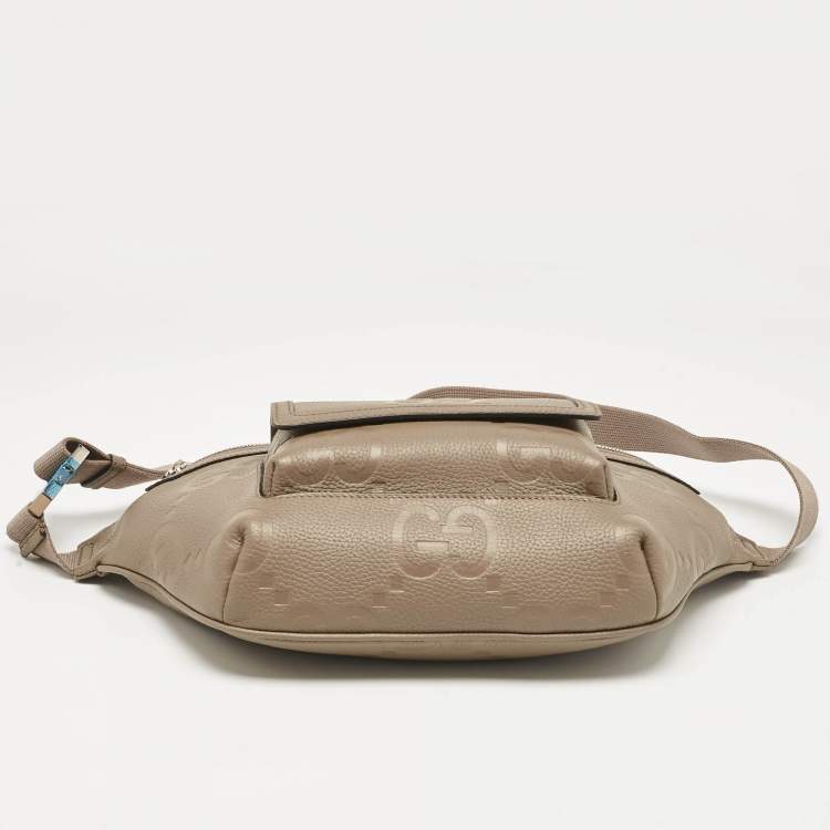 Pre Owned Gucci Khaki Green Guccissima Leather Jumbo GG Belt Bag