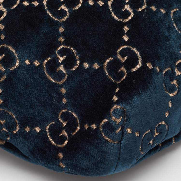 Pre Owned Gucci Blue GG Velvet and Leather Web Belt Bag
