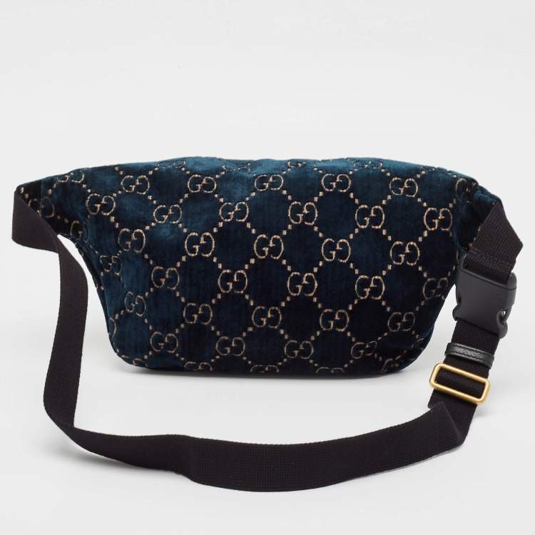 Pre Owned Gucci Blue GG Velvet and Leather Web Belt Bag