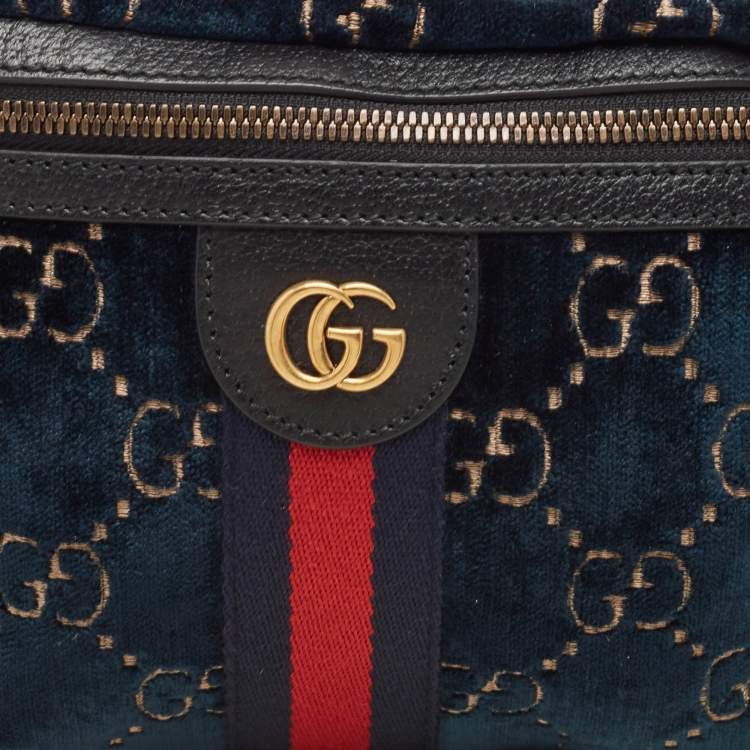 Pre Owned Gucci Blue GG Velvet and Leather Web Belt Bag
