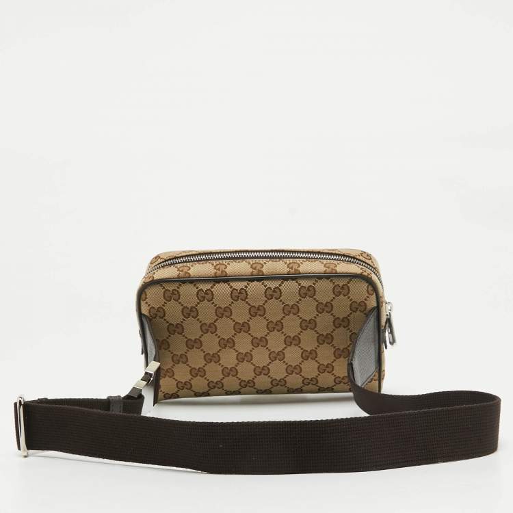 Pre Owned Gucci Beige/Brown GG Canvas and Leather Belt Bag