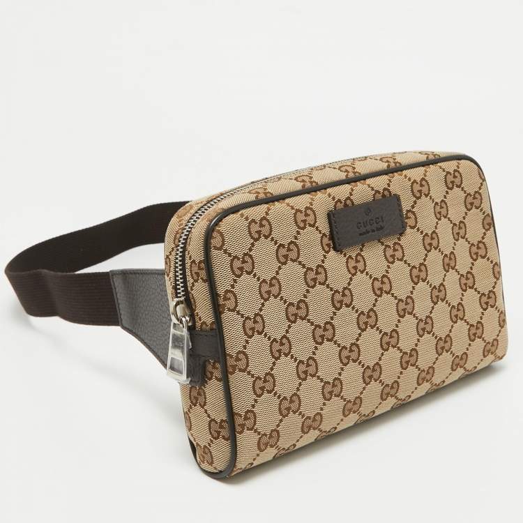Pre Owned Gucci Beige/Brown GG Canvas and Leather Belt Bag