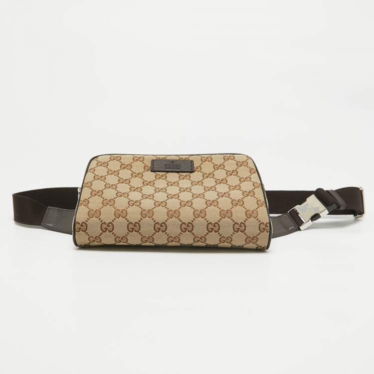 Pre Owned Gucci Beige/Brown GG Canvas and Leather Belt Bag