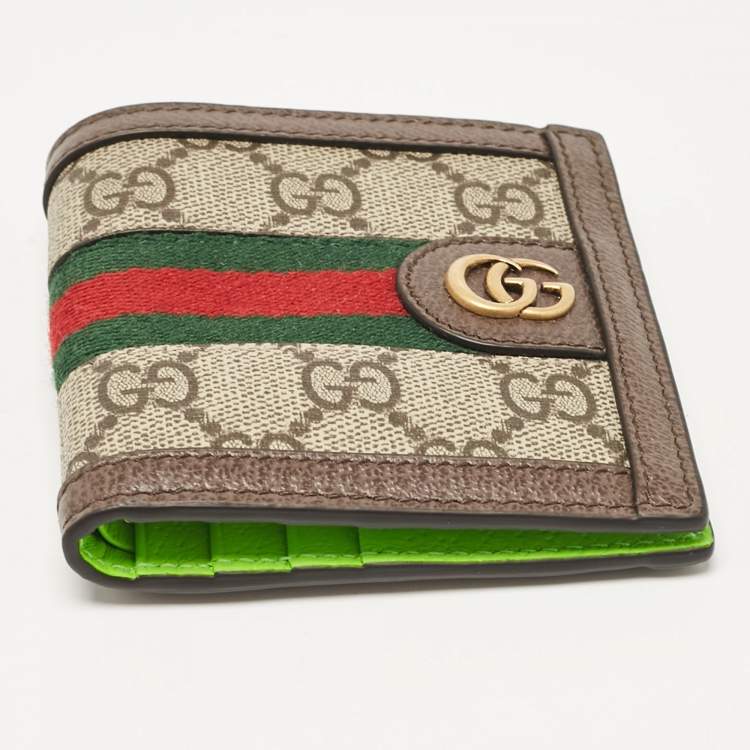 Pre Owned Gucci Beige/Ebony GG Supreme Canvas and Leather Ophidia Bifold Wallet