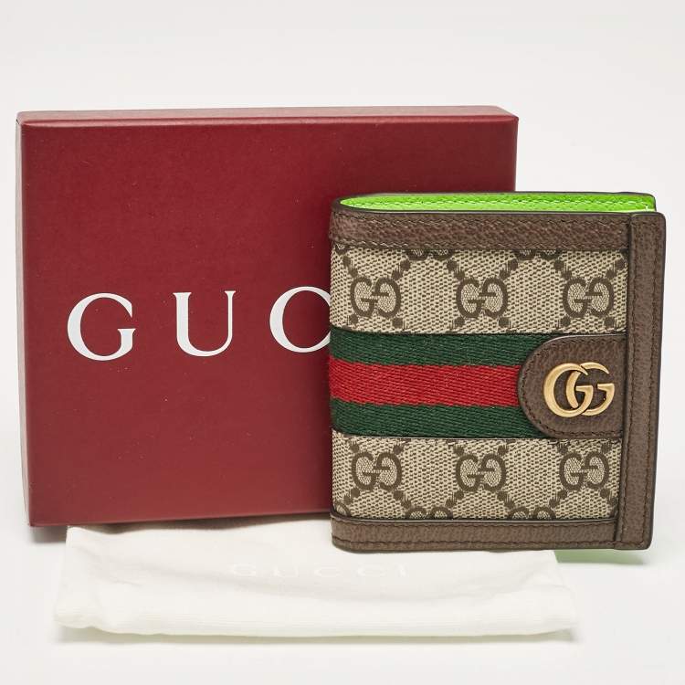 Pre Owned Gucci Beige/Ebony GG Supreme Canvas and Leather Ophidia Bifold Wallet