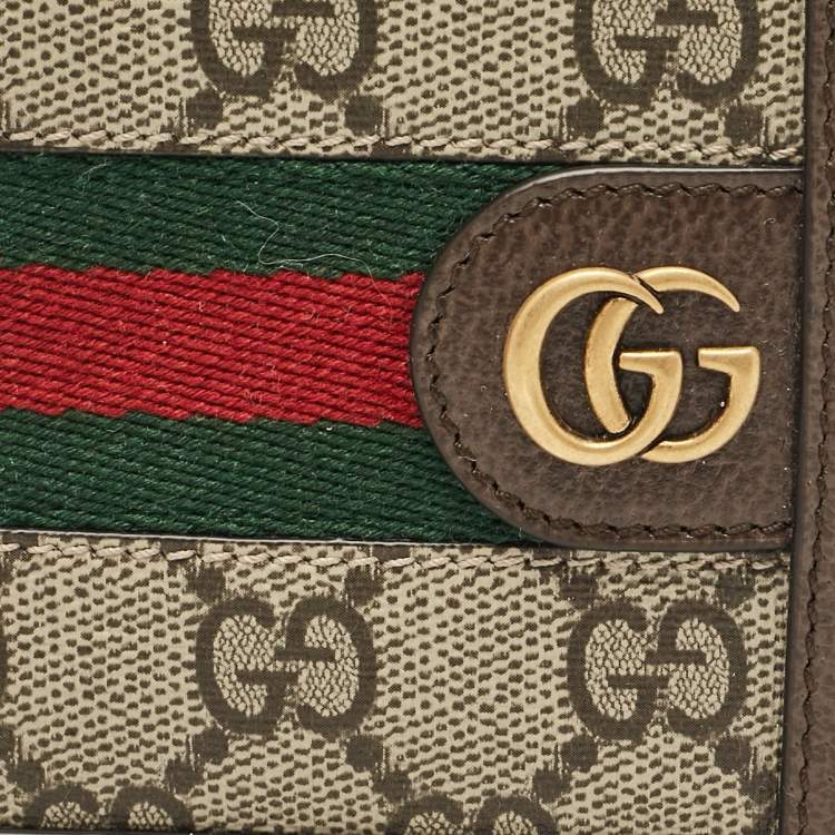 Pre Owned Gucci Beige/Ebony GG Supreme Canvas and Leather Ophidia Bifold Wallet