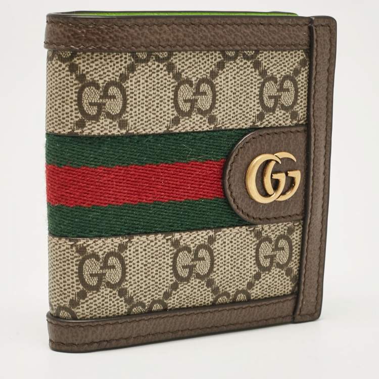 Pre Owned Gucci Beige/Ebony GG Supreme Canvas and Leather Ophidia Bifold Wallet