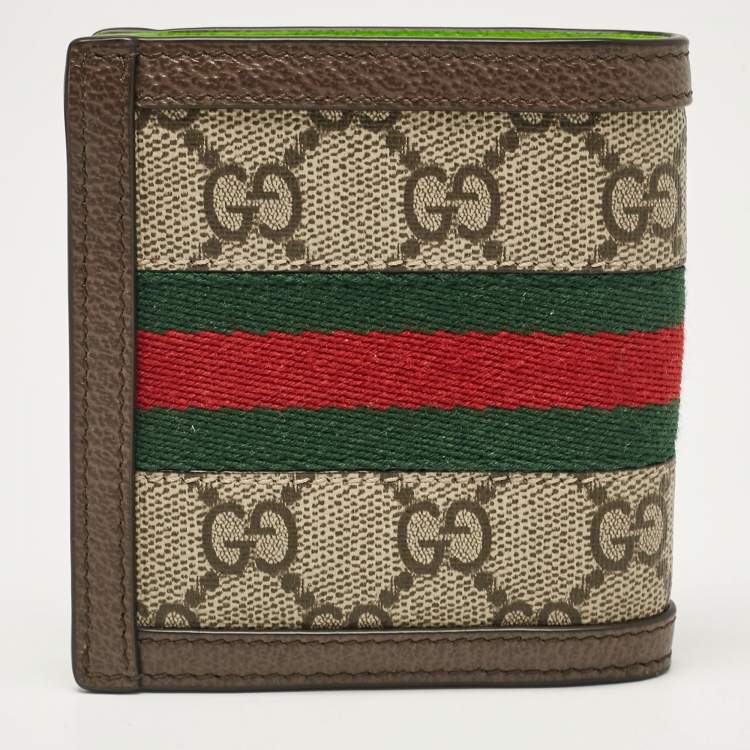 Pre Owned Gucci Beige/Ebony GG Supreme Canvas and Leather Ophidia Bifold Wallet