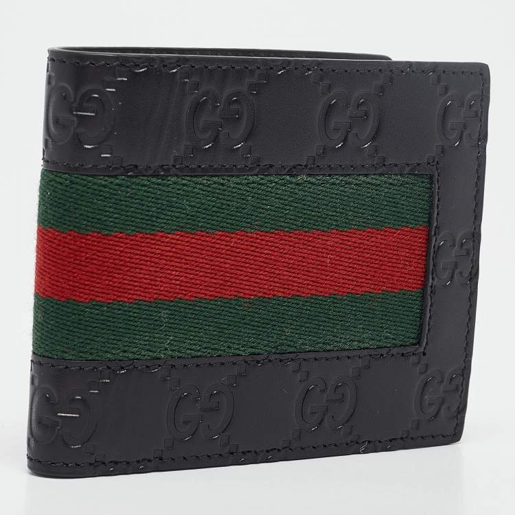Pre Owned Gucci Black Guccissima Leather Web Bifold Wallet