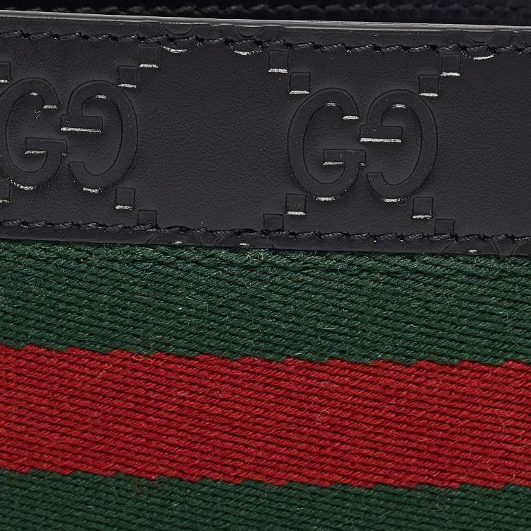 Pre Owned Gucci Black Guccissima Leather Web Bifold Wallet