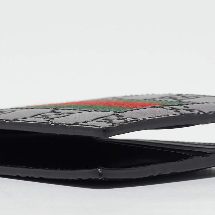 Pre Owned Gucci Black Guccissima Leather Web Bifold Wallet