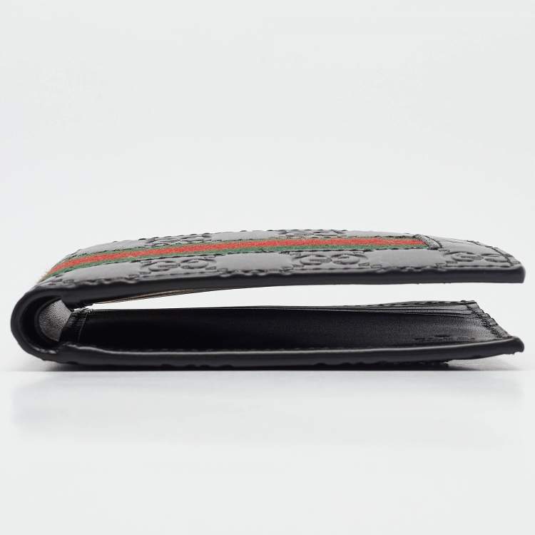 Pre Owned Gucci Black Guccissima Leather Web Bifold Wallet