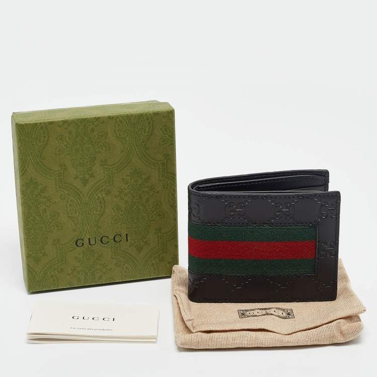 Pre Owned Gucci Black Guccissima Leather Web Bifold Wallet