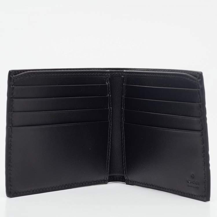 Pre Owned Gucci Black Guccissima Leather Web Bifold Wallet