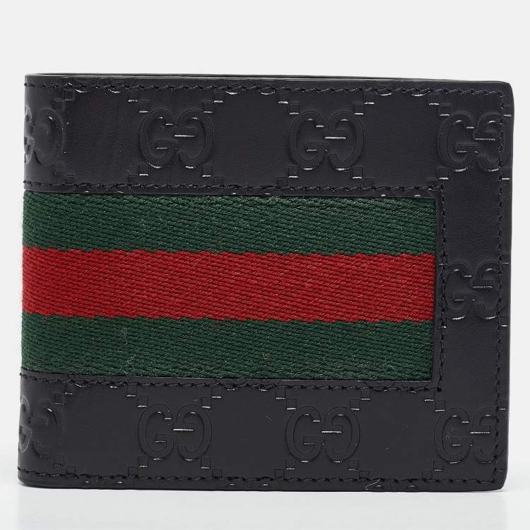 Pre Owned Gucci Black Guccissima Leather Web Bifold Wallet