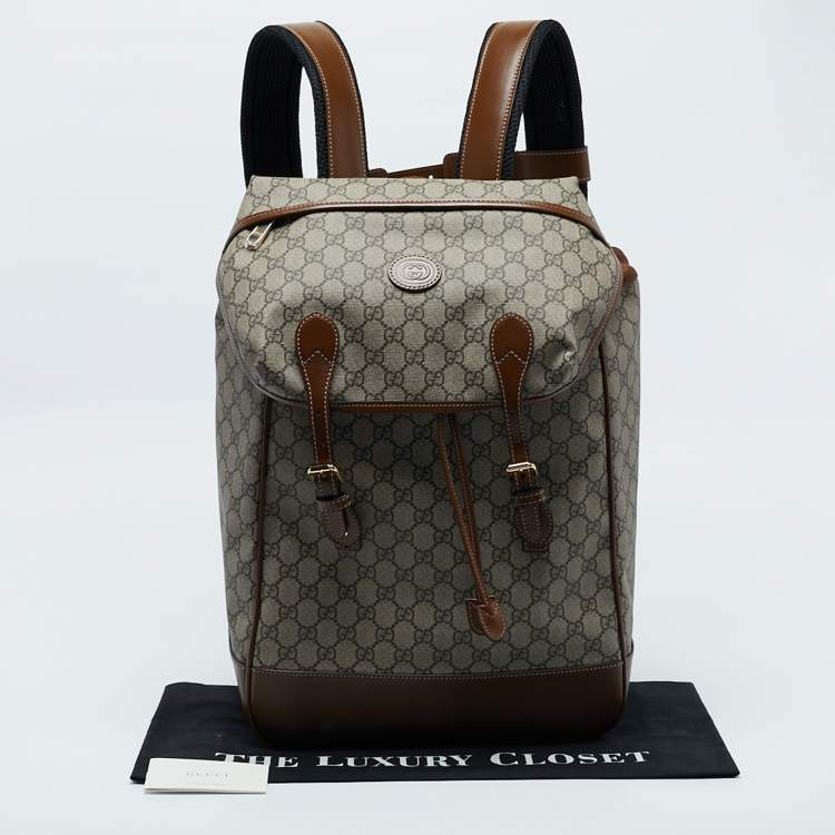 Pre Owned Gucci Brown/Beige GG Supreme Canvas Medium Interlocking G Backpack