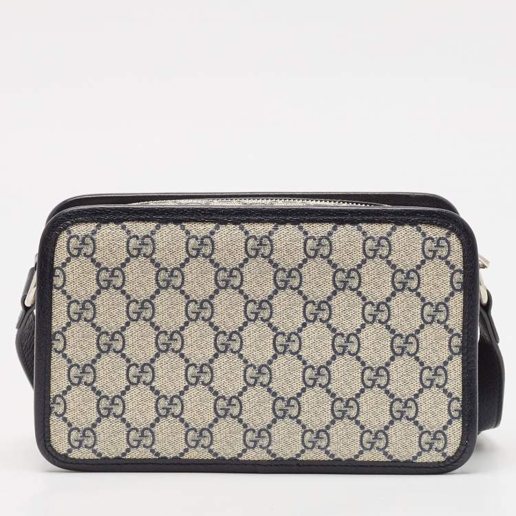 Pre Owned Gucci Beige/Blue GG Supreme Canvas and Leather Mini Interlocking G Shoulder Bag
