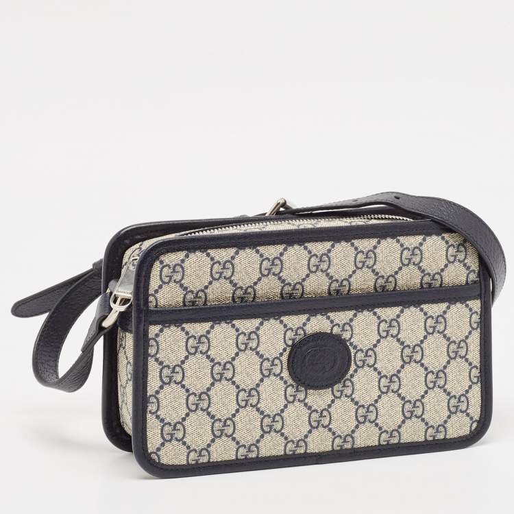 Pre Owned Gucci Beige/Blue GG Supreme Canvas and Leather Mini Interlocking G Shoulder Bag