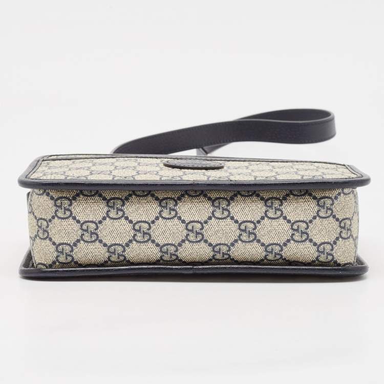 Pre Owned Gucci Beige/Blue GG Supreme Canvas and Leather Mini Interlocking G Shoulder Bag