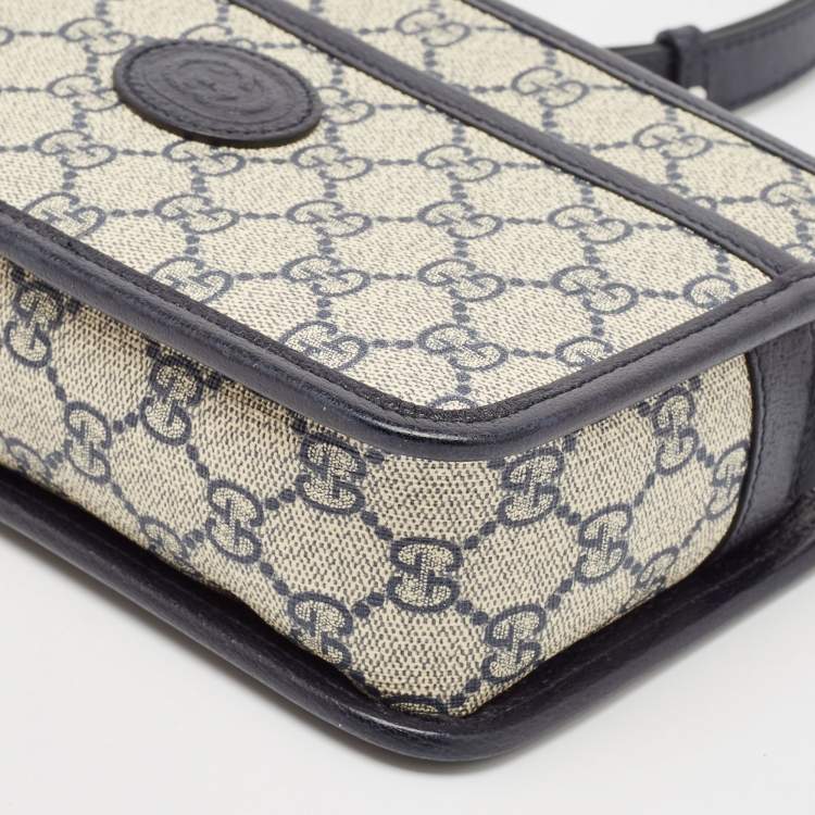 Pre Owned Gucci Beige/Blue GG Supreme Canvas and Leather Mini Interlocking G Shoulder Bag