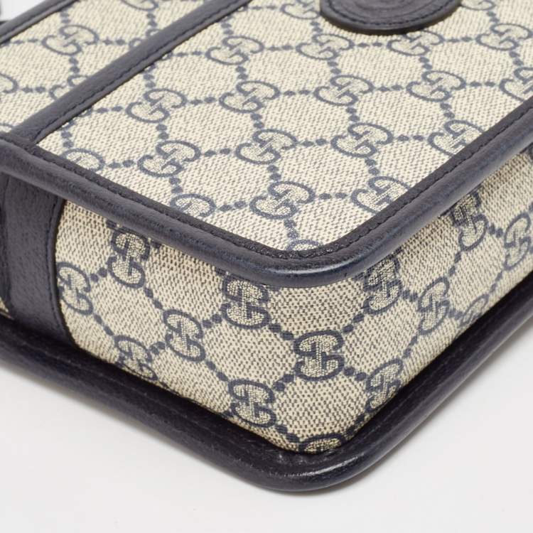 Pre Owned Gucci Beige/Blue GG Supreme Canvas and Leather Mini Interlocking G Shoulder Bag
