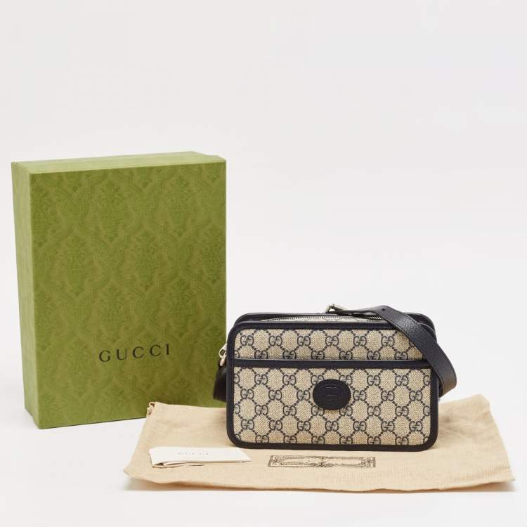 Pre Owned Gucci Beige/Blue GG Supreme Canvas and Leather Mini Interlocking G Shoulder Bag