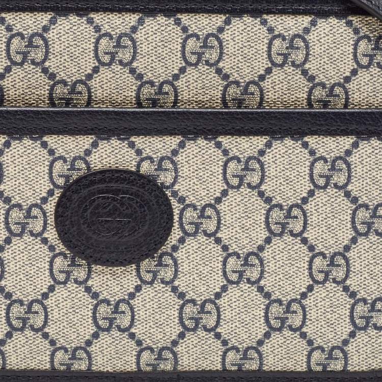 Pre Owned Gucci Beige/Blue GG Supreme Canvas and Leather Mini Interlocking G Shoulder Bag
