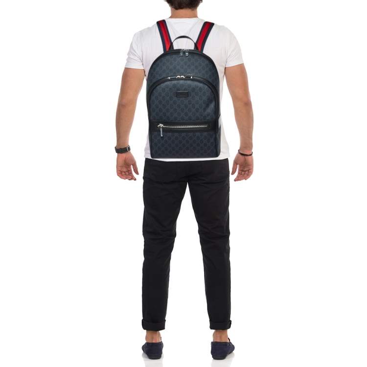 Pre Owned Gucci Black GG Supreme Canvas and Leather Backpack
