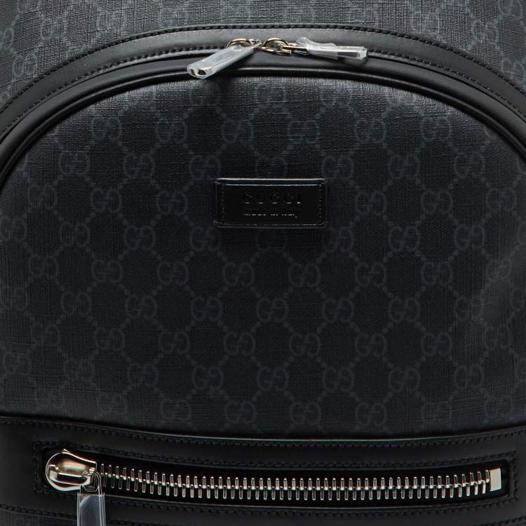 Pre Owned Gucci Black GG Supreme Canvas and Leather Backpack