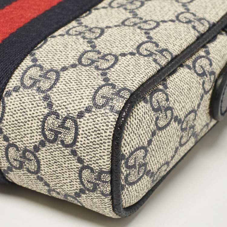Pre Owned Gucci Beige/Navy Blue GG Supreme Canvas and Leather Ophidia Shoulder Bag