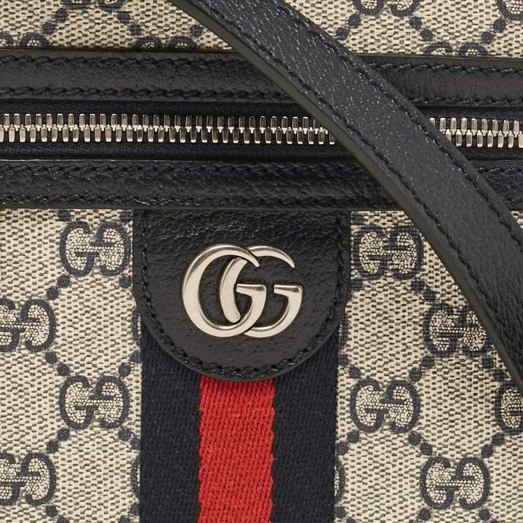Pre Owned Gucci Beige/Navy Blue GG Supreme Canvas and Leather Ophidia Shoulder Bag