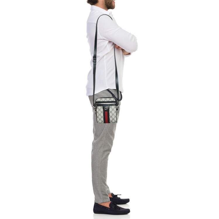 Pre Owned Gucci Beige/Navy Blue GG Supreme Canvas and Leather Ophidia Shoulder Bag