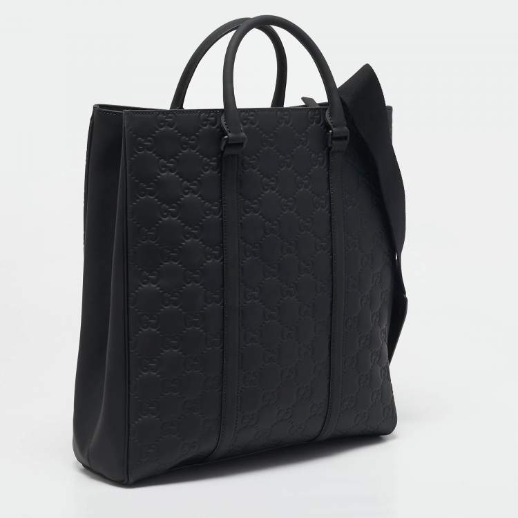 Pre Owned Gucci Black Rubber Effect Guccissima Leather Tote
