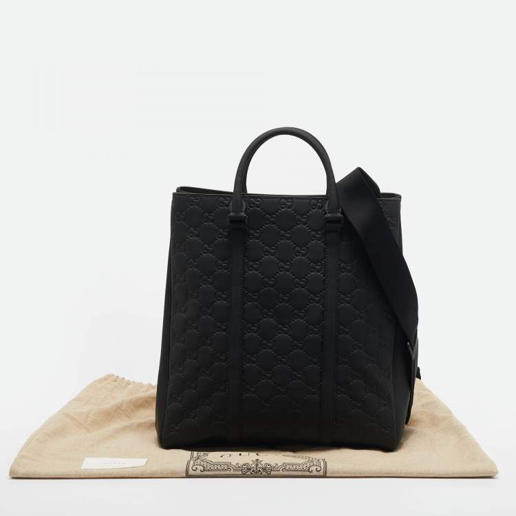 Pre Owned Gucci Black Rubber Effect Guccissima Leather Tote